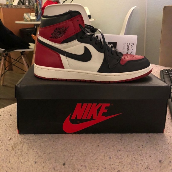 COPY - Air Jordan 1 Retro High OG Bred Toe Size12 - Picture 1 of 7